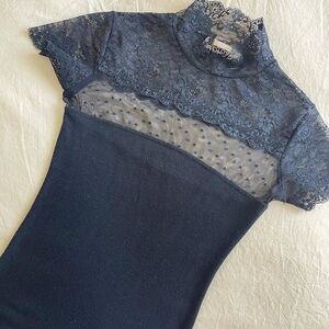 Tory Burch Short Sleeve Lace Turtleneck Top
